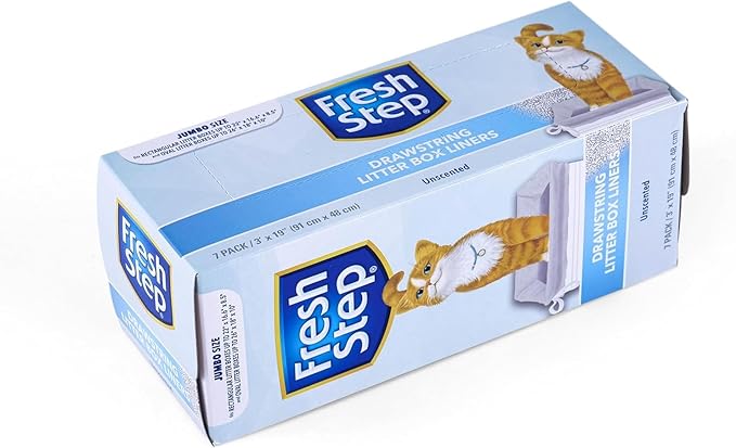 Fresh Step Jumbo Drawstring Cat Litter Box Liners, Unscented Heavy Duty Kitty Litter Bags for X-Large Oval or Rectangle Pans, Helps Contain Mess, Easy Lift Out Cleanup, 36 x 19 in, 7 Count - 36 Pack