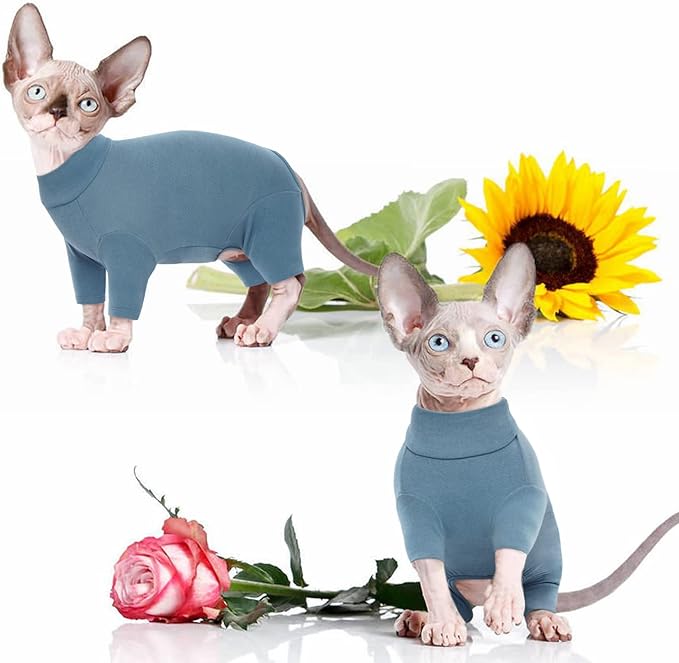 ROZKITCH Sphynx Cat Shirt, Breathable Soft Jumpers for Hairless Cats Only, Coat with Four Legs, Warm Sweater T-Shirt Pajamas Jumpsuit Vest Cornish Rex, Devon Rex, Peterbald Blue L