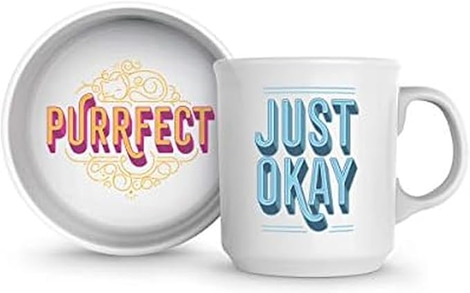 Genuine Fred Howligans - Mug + Cat Bowl - Purrfect, White