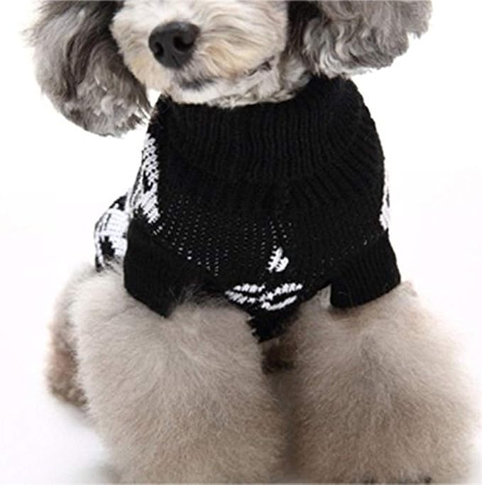 S-Lifeeling Skull Dog Sweater Holiday Halloween Christmas Pet Clothes Soft Comfortable Dog Clothes - Black,XXL