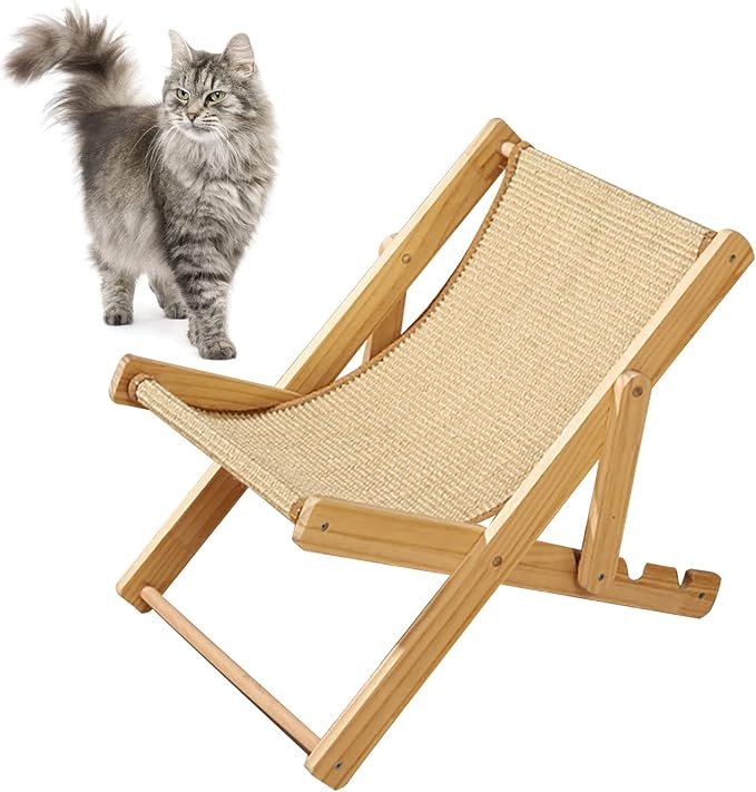 TITA-DONG Cat Hammock Bed, Elevated Cat Bed with Durable Sisal Scratcher, Durable and Non Shedding Sisal Scratcher, Wood Cat Chair Cat Furniture of Mini Beach Chair for Pet Cat(Sisal)