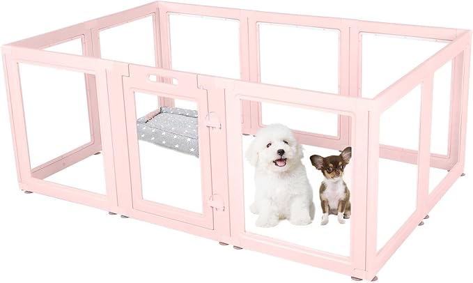 EVERFRONT Clear Acrylic Dog Playpen - Clear Dog Play Pen - Easy Assemble Acrylic Dog Playpen - Puppy Playpen, Cat Playpen, Small Animal Playpen, Dog Play Pen Indoors