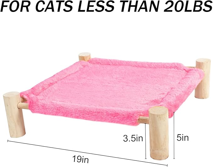 Patas Lague Cat and Dog Hammock Bed for Small Dogs, Brethable Wooden Cat Pet Rabbit Elevated Bed Cots Furniture for All Seasons Fleece Hot Pink