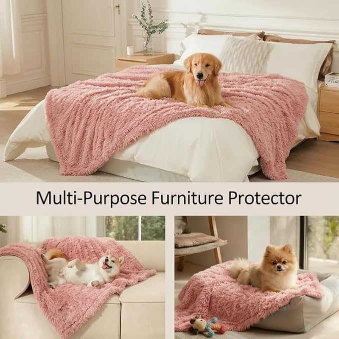 Calming Dog Blanket for Couch Waterproof Fluffy Faux Fur Pink Pet Blankets for Dogs and Cats Soft Lightweight Couches and Bed Cover Washable(Pink,M-57x40in)