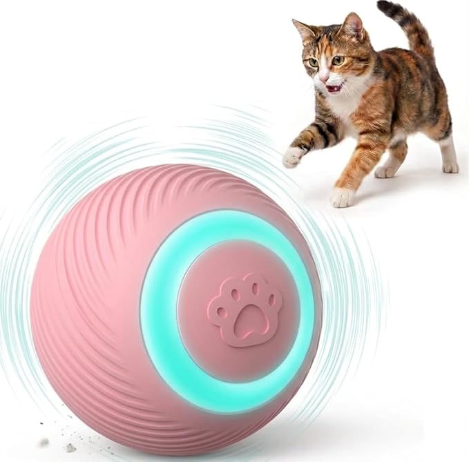 Interactive Cat Toy Ball, 3 Play Modes, Automatic Rolling with RGB Lights, E-TPU, Smart Moving Bouncing for Cats (Pink)