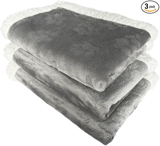 Qeils 1 Pack 3 Dog Blankets for Small Dogs - 3 pcs Waterproof Dog Blanket Washable - Soft Sherpa Fleece Puppy Blanket for Kitten Doggy, Warm Cat Blankets for Indoor Cats, 16"X23", Grey