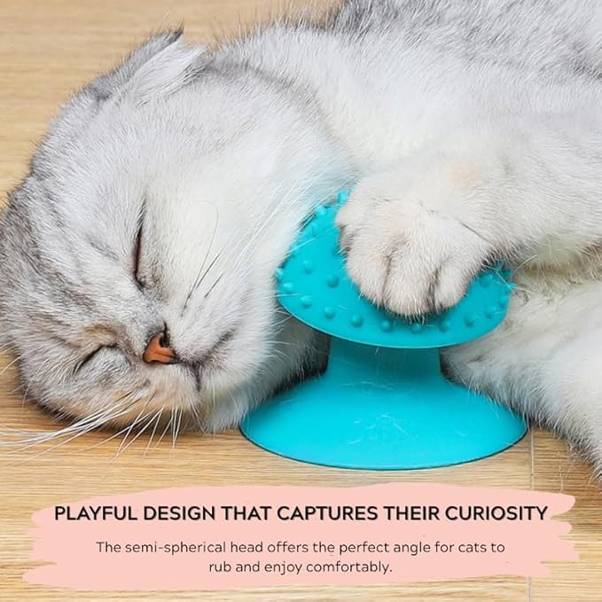 Cat Self Groomer with Suction Cups – Wall-Mounted Pet Massage Brush for Itching & Fur Shedding – Cat Scratch and Rub Toy for Indoor Cats – Easy to Install, 7x7x7.5cm (Blue)