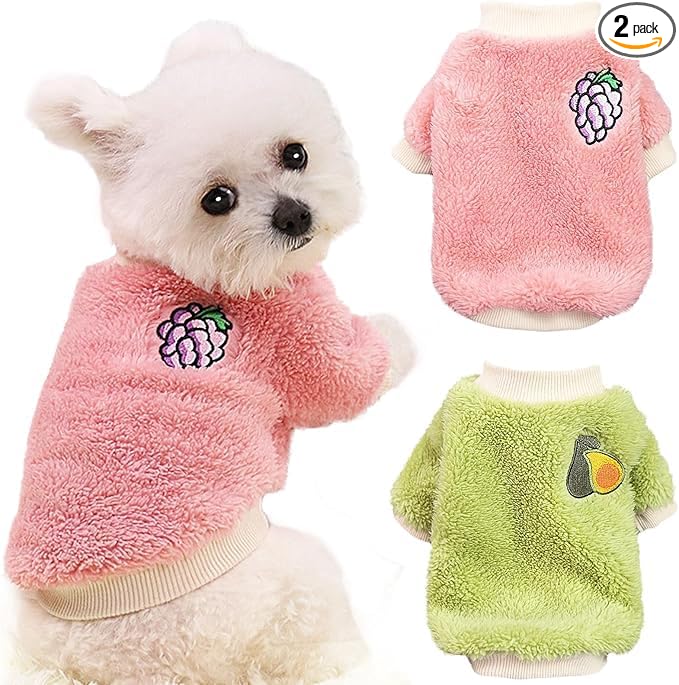 2 Pieces Dog Sweaters for Small Dogs Girl Sweater Winter Warm Puppy Clothes Fleece Chihuahua Sweater Cute X-Small Dog Clothes for Girls Cat Clothes XXL