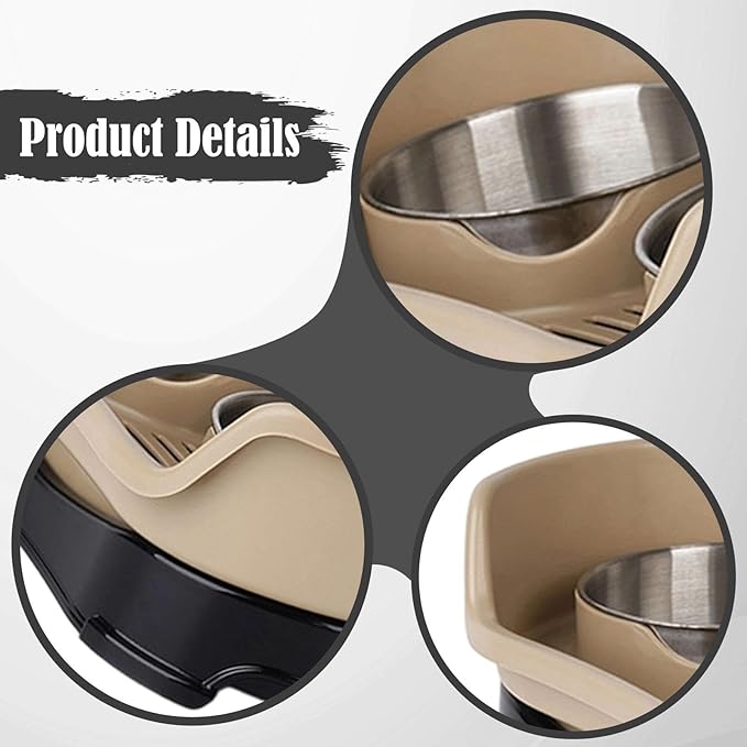 Cat Water and Food Bowl Feeder Food Dispenser Indoor Nonslip Pet Supplies Double Bowl Feeding Dish for Small Dogs Kitten Pets, Brown