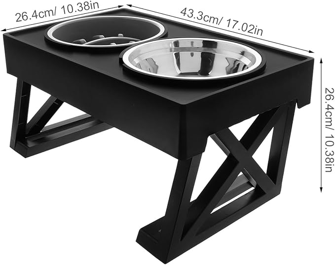 Beaupretty Elevated Double Pet Bowl Set Stainless Steel Slow Feeder with Adjustable Stand for Cats and Small Dogs Feeding and Watering Supplies