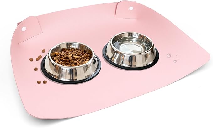 Cat & Dog Pet Feeding Mat,Pet Food Mats for Floor Waterproof,Protects Floors from Spills, Cat Bowl Mats for Food and Water,Pink