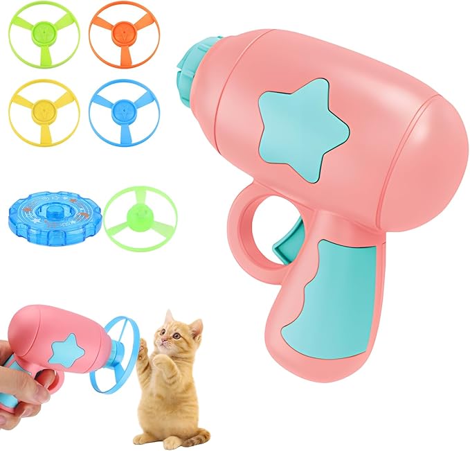 Bamboo Dragonfly Catapult Launcher, Interactive Cat Toy & Outdoor Flying Saucer Blaster, Glowing LED Flying Disc Launcher for Pet Exercise & Night Play, Fun Gift for Cat Lovers & Hobbyists (Pink)