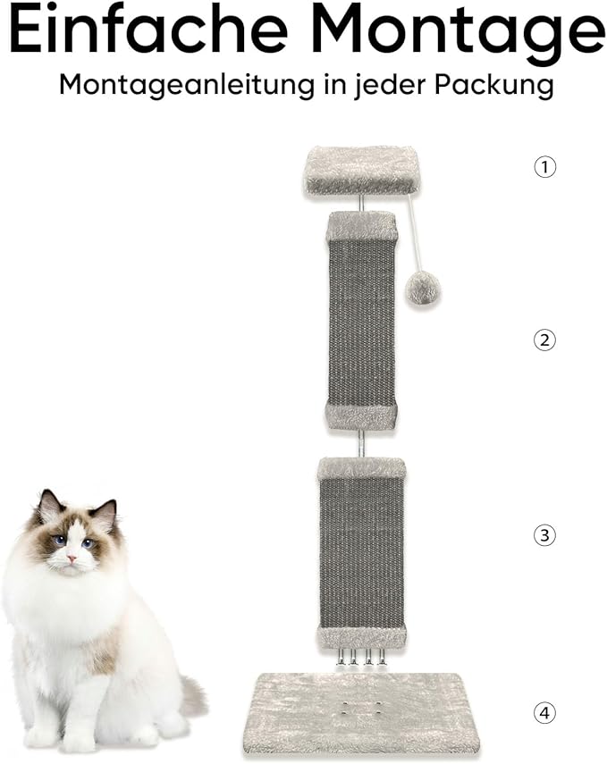 Cat Scratching Post, 32 Inch Cat Scratching Posts for Large Cats, Scratching Posts for Indoor Cats Adults, Cat Scratch Post with Nature Sisal, Full Gray