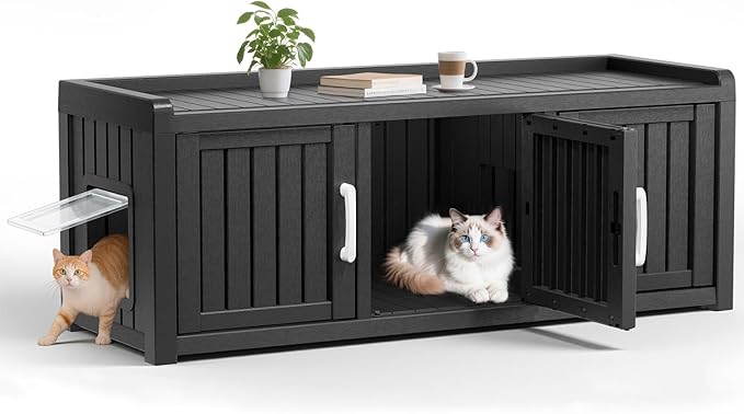 KAMABOKO Cat Litter Box Enclosure Hidden Litter Box Furniture with Door and Window, Multi-Functional Cat Furniture for Living Room Bedroom