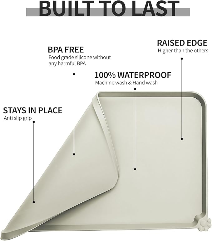Reopet Waterproof Pet Feeding Mat, Non-Slip Silicone Placemats for Dog Cat Food and Water Bowl, High Raised Edges to Prevent Spills and Protect Floors