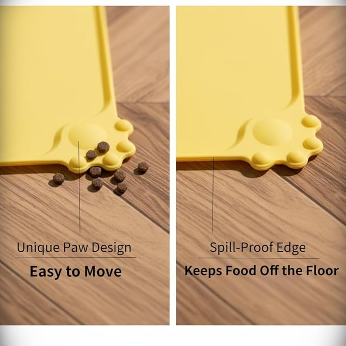 Cute Silicone Pet Feeding Mat for Dogs and Cats, Waterproof Non-Slip Food Tray with Raised Edges for Clean Floors All Season Use (Blue)