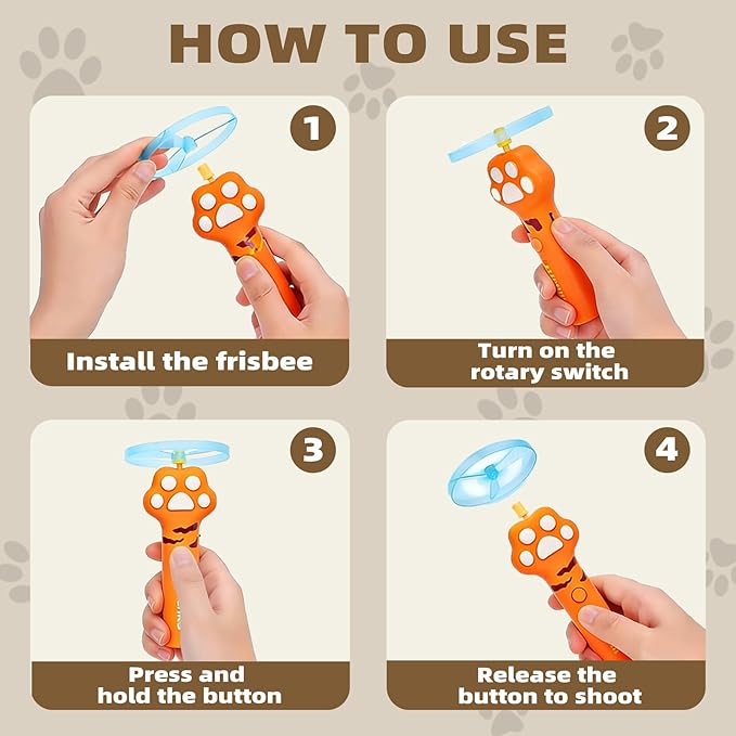 Wortade Cat Fetch Toy Launcher with 6 Flying Disc, Interactive Flying disc Launcher Toy for Indoor Cats, Cat Interactive Hunting Toys for Outdoor & Indoor Yellow