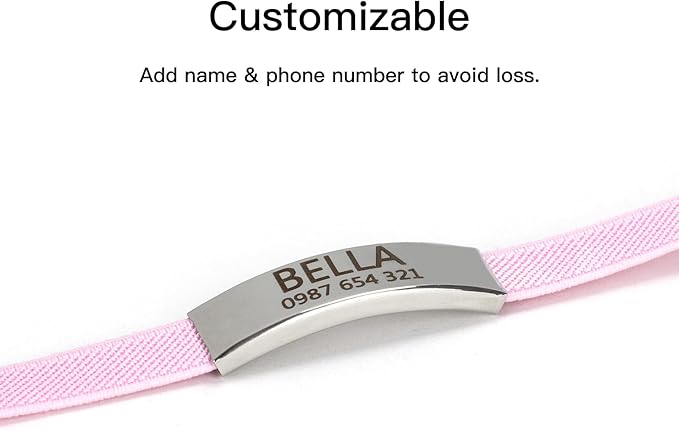 Quick-Release Lightweight Elastic Cat Collar - Custom Engraved ID Tag Safety Collar for Indoor/Outdoor Cats, Personalized Name Plate to Prevent Loss