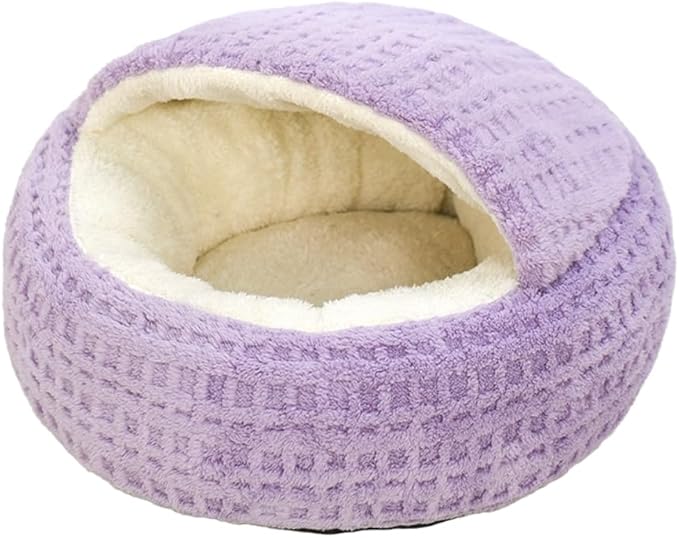 Plush Cat Bed Hooded Semi Enclosed Shell Shaped Pet Nest Cozy Warming Anti-Slip Small Dog Bed for Puppy and Kitten