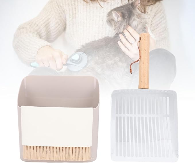 Haofy Cat Litter Scoop Set,Wooden Handle Kitty Litter Scooper with Cleaning Brush and Dustpan for Home Gardening Beach
