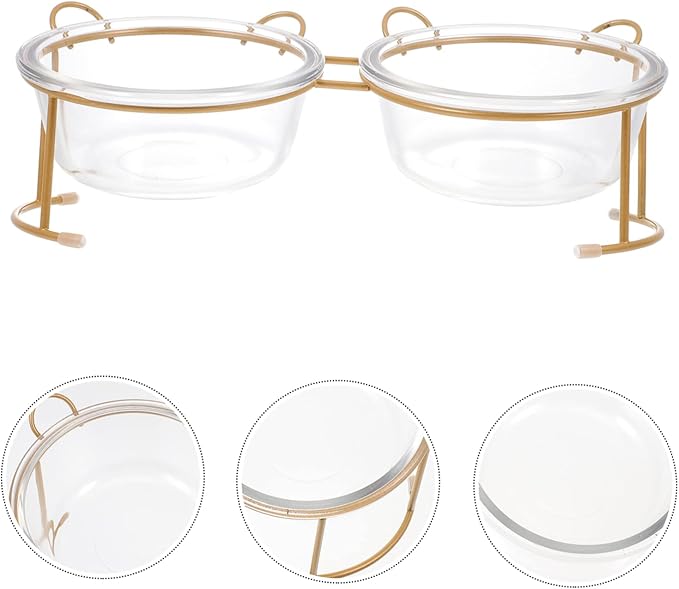 HANABASS Elevated Double Glass Cat Bowl Set with Iron Rack Durable PET Food Dish for Cats and Dogs Sturdy and Stylish Bowls for Feeding and Watering Pets