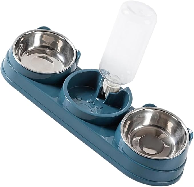 Elevated Double Bowl Pet Feeders with Automatic Water Dispenser Antislip Base for Dog Cats Daily Feeding Watering Supply Automatic Water Dispenser Pet Bowl