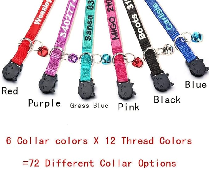 WFRLQ Cat Collar,Personalized Embroidered Nylon Cat ID Collars with Bell - Custom Text with Pet Name and Phone Number … (Cat Collar)