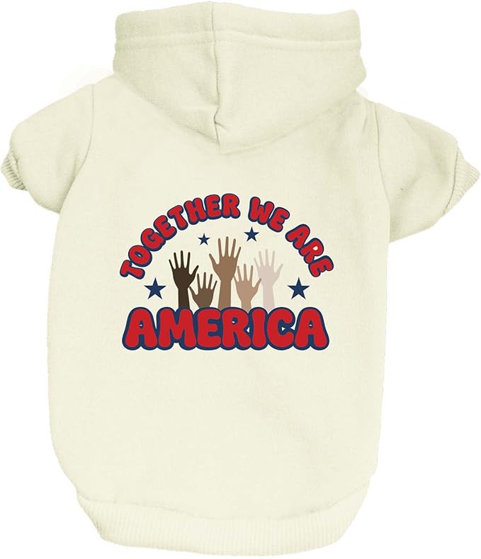 Together We are America Dog Hoodie | Fleece Lined |Leash Hole| Imigration Awareness | Unity | Diversity | 2026 | Football|Cream, Small 1708