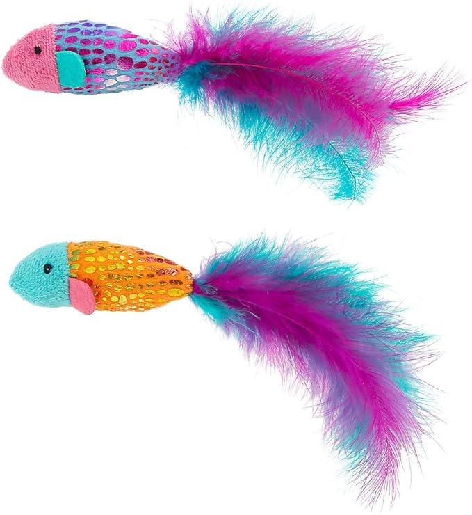 Sparkle Fish & Feathers Cat Nip Toy – 2 Pack