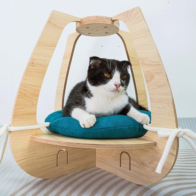 Personalized Hanging Cat Bed, Cat Hammock Wall Shelves, Cats Bed Window with Cushion, Wooden Shelf Perch Toy Bed for Playing Sleeping Scratching, Your Cats Gifts