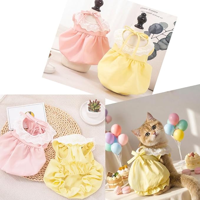Pet Pumpkin Princess Dress for Small Dogs Cats, Breathable Polyester Lace Skirt, Adjustable Strap Sleeveless Puppy Kitten Outfit for Ragdoll Yorkie Maltese, Spring Summer Sweet Costume(Yellow, Small)
