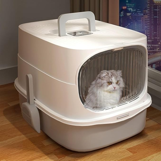Pet Supplies, Large Plastic Cat Litter Box with Lid & Scoop,High Sides for Big Cats(Green)