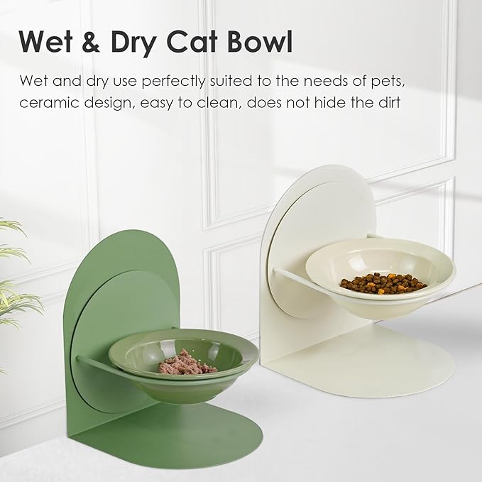 Adjustable Elevated Cat Bowl, Tilted Ceramic Cat Food Bowl with Metal Stand for Indoor Cats, Non-Spill & Non-Slip Raised Pet Feeder