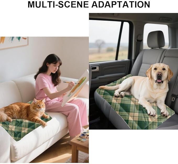 Green Yellow Plaid Dog Mat Non Slip Bottom Cat Warming Pad Cozy Soft Dog Bed for Bedroom Furniture for Pet Printed Pet Bed Mat Gift Tough Beds 24× 18 Inch Indoor Outdoor