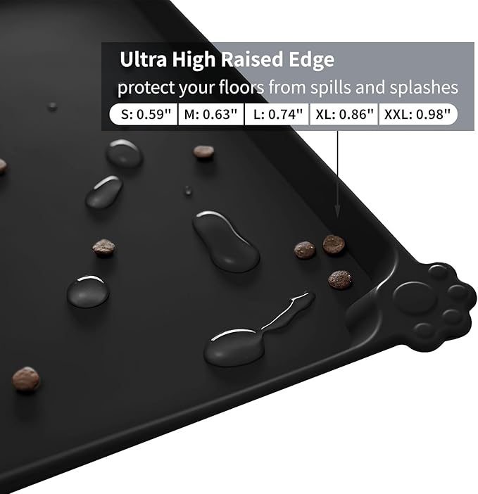 Reopet Waterproof Pet Feeding Mat, Non-Slip Silicone Placemats for Dog Cat Food and Water Bowl, High Raised Edges to Prevent Spills and Protect Floors