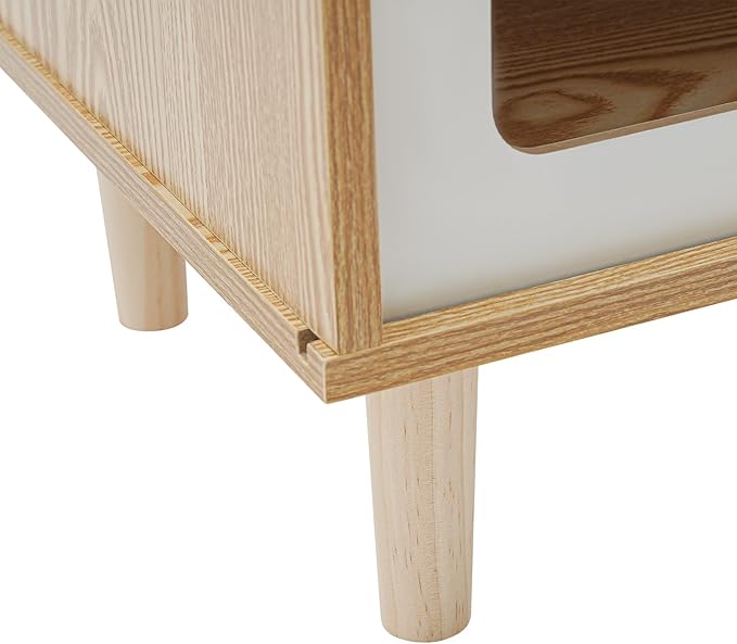 Solid Wood Cat House Nightstand, TV-Shaped Pet Bed with Peek-a-Hole, Modern Cat Furniture for Indoor Cats, Multi-Functional Bedside Table Load 165lb, 19.7" L x 11.4" W x 15.7" H