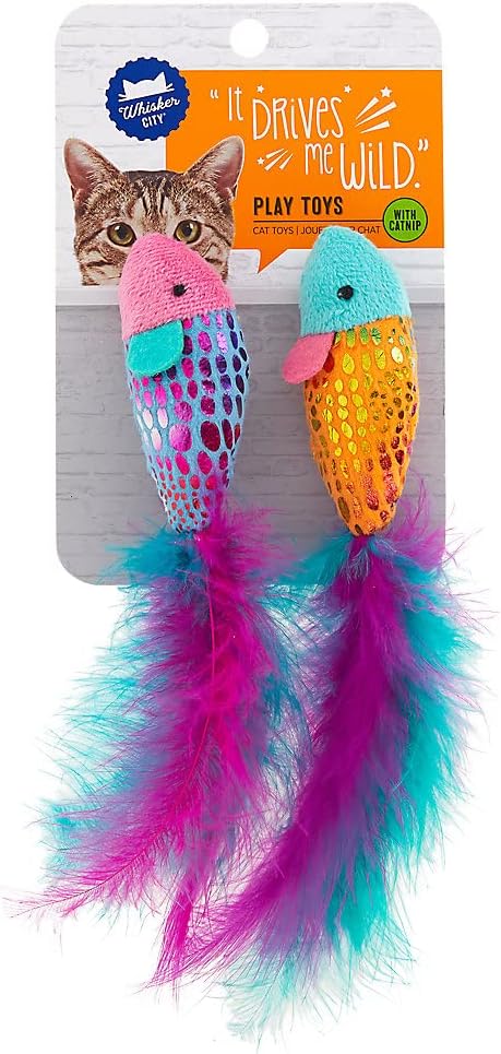 Sparkle Fish & Feathers Cat Nip Toy – 2 Pack