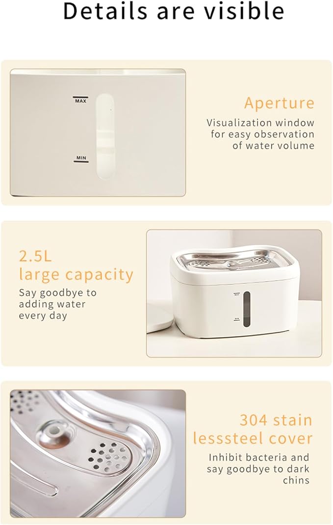 Cat Water Dispenser,2.5L Stainless Steel Smart Automatic Sensing Circulating Pet Drinking Dispenser Pet Water Fountain Inside Cat Dog Drinking Fountain for Home