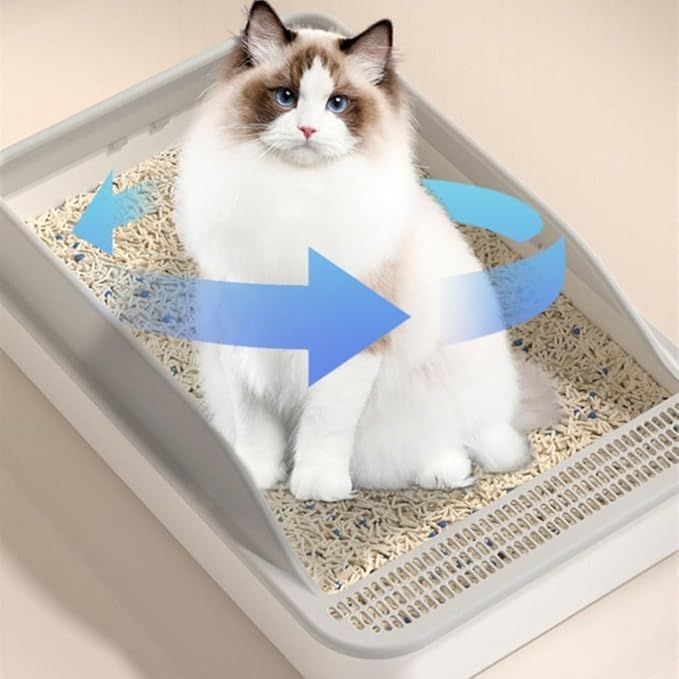 Pet Supplies, Open Top Cat Litter Box with High Sides & Detachable Basin, Includes Shovel(Pink)