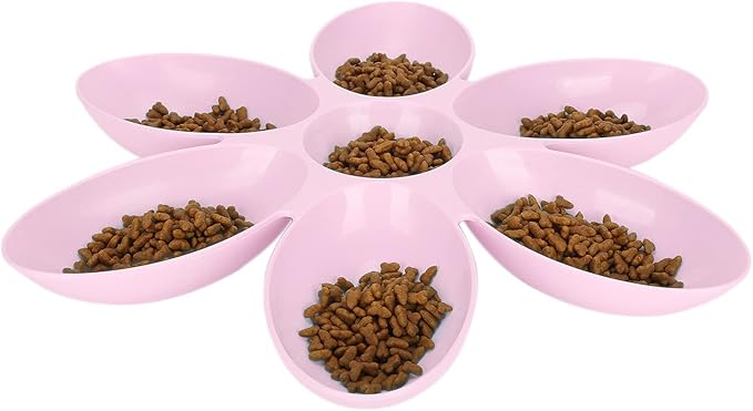 Cat Food Bowl, Plastic Flower Petals Shaped Cat Water Bowls for Feeder, 16.3in Diameter for Cats and Kittens (Pink)