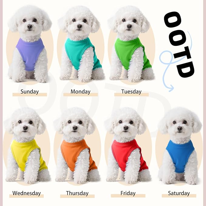 7 Pcs Small Dog Shirts,Solid Puppy Tanks Top,Lightweight and Breathable Pet Shirt for Summer,Doggy Sleeveless Vest T-Shirt for Small Dogs Cats,Large