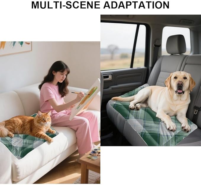 Green Navy Plaid Dog Car Bed Non Slip Bottom Non Slip Mat for Dogs Cozy Soft Dog Bed for Crate Pet Funiture Printed Pet Mat Gift Cozy House 36× 24 Inch Indoor Outdoor