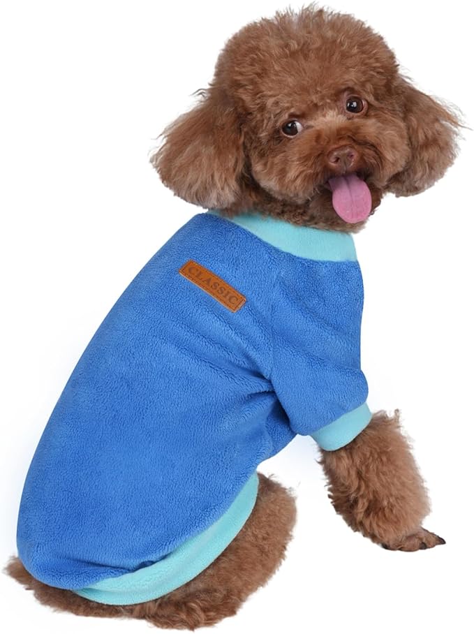 Classic Fleece Dog Sweater – Soft & Warm Stretchy Sweatshirt for Small Dogs & Cats, Cold-Weather Pullover for Everyday Wear (Dark Blue, Small)