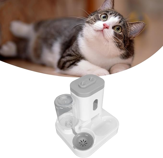 2 in 1 Automatic Cat Feeder and Water Dispenser, Large Capacity Self Feeding Dog Food Dispenser Gravity Food Bowl with 1l Water Tank for Multiple Pets (Gray)