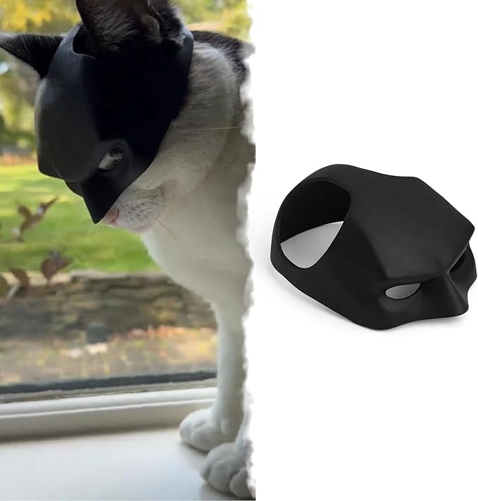 Lamiarga Cat Costume for Cat and Cat Mask Cosplay Set, Black Leather Cape Outfit for Halloween, One Size Fits All Cat Breeds