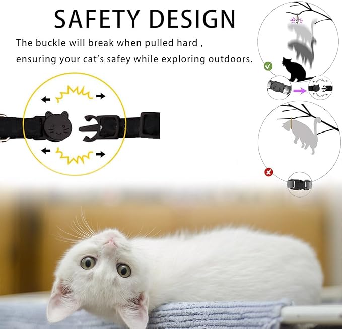 4 Pack Breakaway Cat Collar with Bell,Safety Adjustable Cat Collars Set with Moon and Star Pattern,Ideal for Girl Cats Boy Cats
