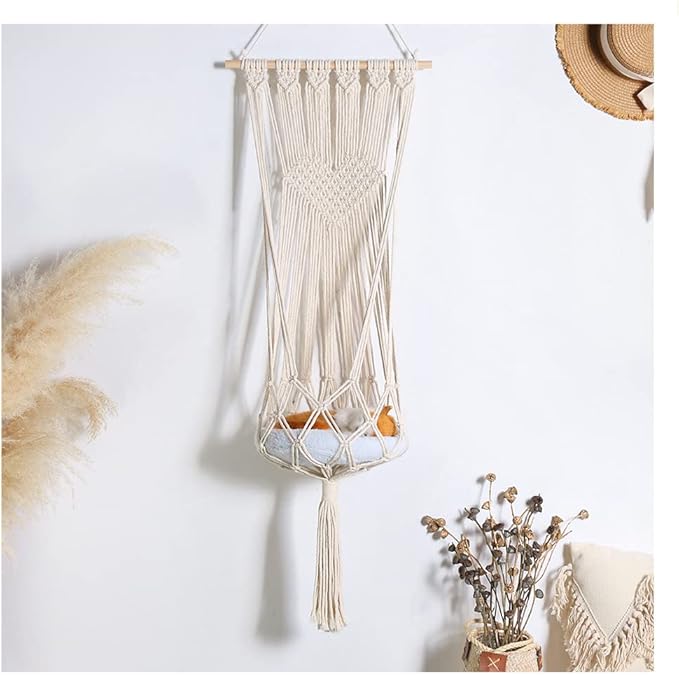 Handmade Cat Hammock Cat Dog Swing Hanging Bed Tassel Design Cat Nest Indoor Elegant Tapestry Decoration Pet Cat House Personality Home (Hammock A)