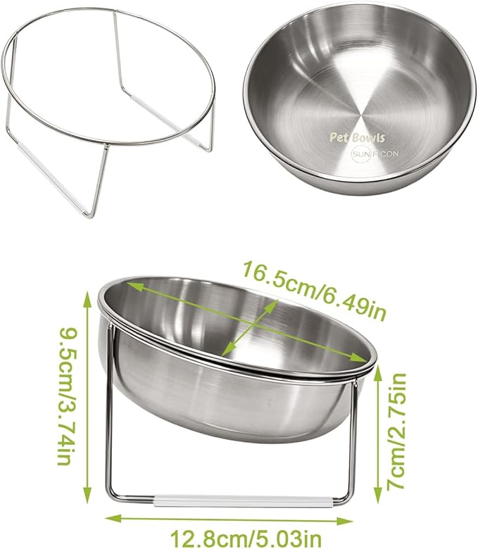 15° Tilted Cat Food Bowls 304 Stainless Steel Kitten Food Bowl Raised Food and Water Dish for Cats Elevated Cat Bowl Plate Stand Whisker Friendly Smooth Polished Easy to Clean Dishwasher Safe 1PACK