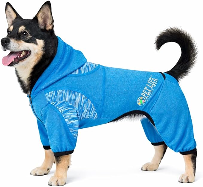 Pet Life ® Active Pawsterity Mediumweight 4-Way-Stretch and Quick Dry Yoga Fitness Year-Round Hooded Tracksuit Dog Sweater