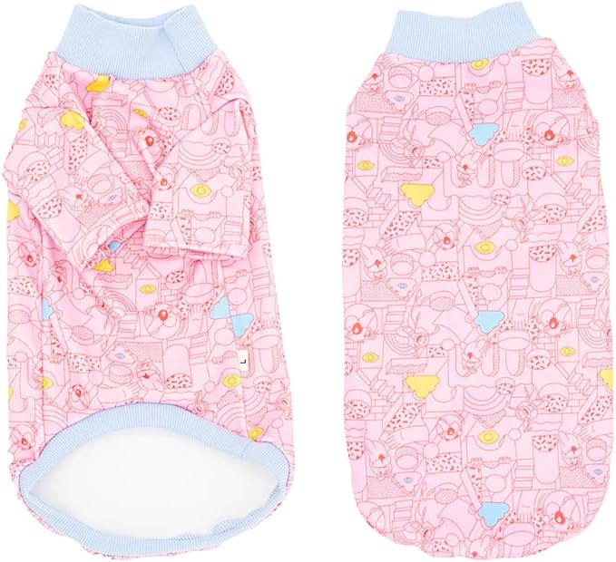 Sphynx Cat Clothes, Hairless Cat Shirt, Soft Stretchy Sweater for Cats, Breathable Cat Daily Outfit, Cat Pullover for Cornish Rex, Devon Rex (Pink Cartoon, L (5-6.5lbs))